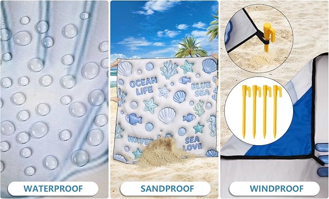 HIHOHO Beach Blanket Waterproof Sandproof Extra Large Beach Mat 79" X - Image 3