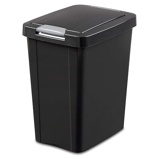 Sterilite 10439004 7.5 Gallon Black Plastic TouchTop Wastebasket by Sterilite