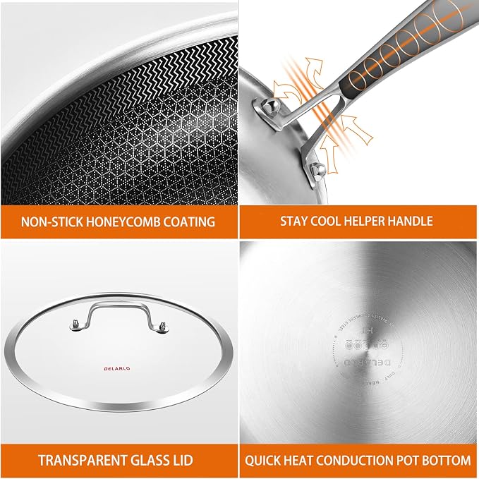 DELARLO Tri-Ply Stainless Steel Pan, 18/10 Frying Pan, Oven Safe Up to 600°F - Image 3