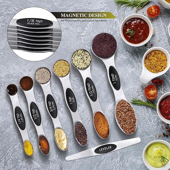 Measuring Cups & Spoons Set of 16, BOBIPRO Stainless Steel 8 Nesting Measure - Image 5