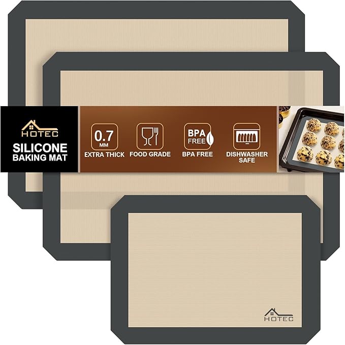 HOTEC Silicone Baking Mats 3 Pack – Thickened Non-Stick Reusable Silicone by Hotec