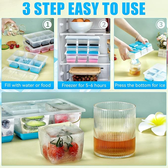 Ice Cube Trays 2 Pack, JRISBO Large Silicone Ice Cube Molds - Image 4