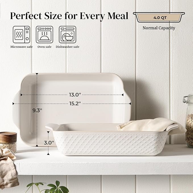 DOWAN 9x13 Deep Lasagna Baking Dish, Ceramic Casserole Dish - Image 2