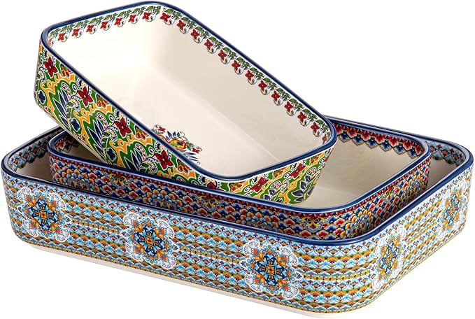Casserole Dishes for Oven, Ceramic Baking Dishes Set of 3, Rectangular Lasagna by HENXFENLEAD