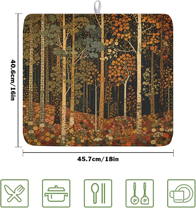 Fall Dish Drying Mat for Kitchen Counter Autumn Forest Vintage Botanical Nature - Image 2