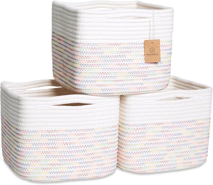 NaturalCozy Storage Cubes 9”x9”x7”Cotton Rope Woven Baskets by NaturalCozy