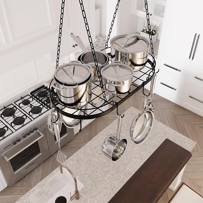 24.4” Metal Pot Rack Hanging, Oval Pan Rack Hanging - Image 8