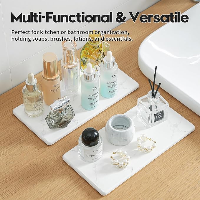 2PCS 10"x 5" Large Bathroom Sink Vanity Trays, Water Absorbing Diatomite Stone - Image 4
