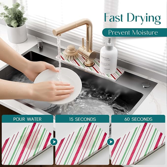Stone Faucet Mat for Kitchen Sink, Diatomite Drying Stone Mat for Kitchen - Image 3