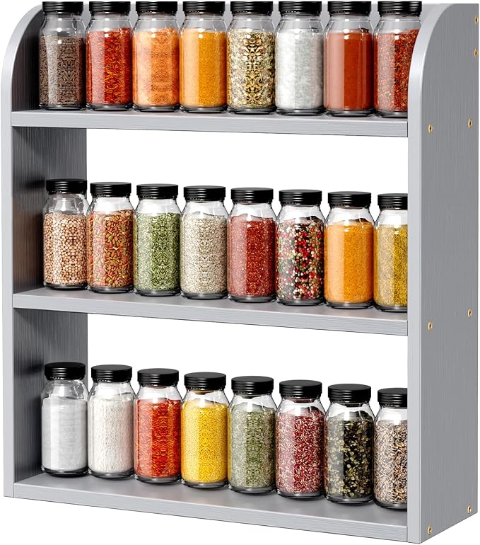 ROMGUAR CRAFT 3 Tier Bamboo Spice Rack, Countertop or Wall Mounting Wood Spice by ROMGUAR+CRAFT