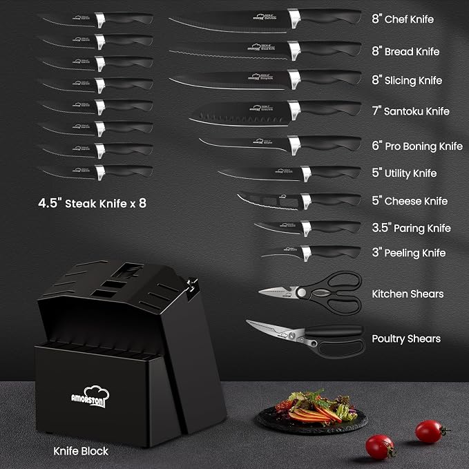 Knife Set, Amorston 21 Pieces Kitchen Knife Set - Image 2