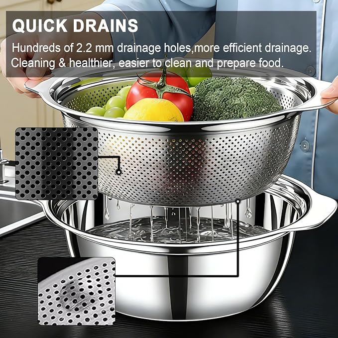 Colander for Kitchen, 1.5 QT 18/8 Stainless Steel Colander, Stainless Steel - Image 4