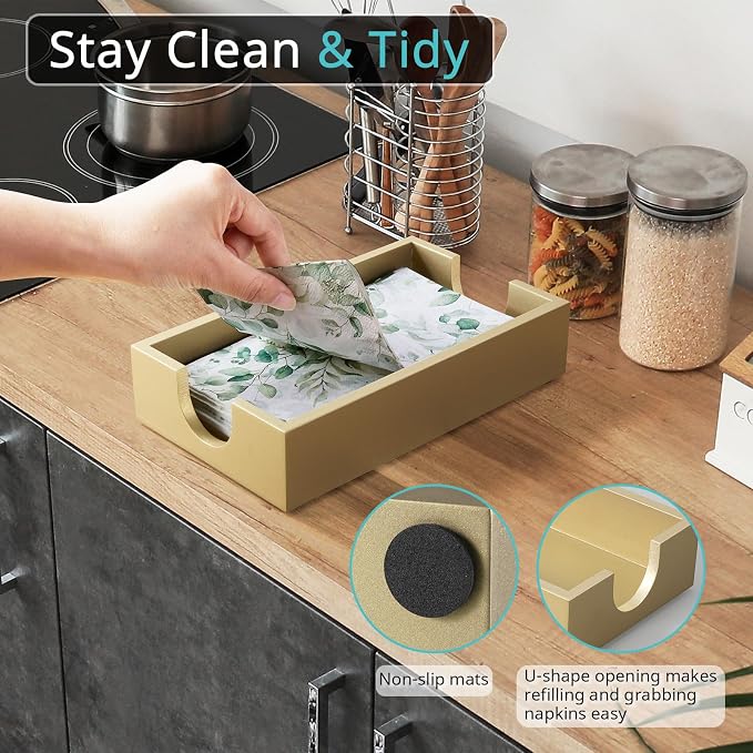 Gold Napkin Holder for Bathroom, Wooden Guest Towel Holder Tray for Bathroom - Image 3