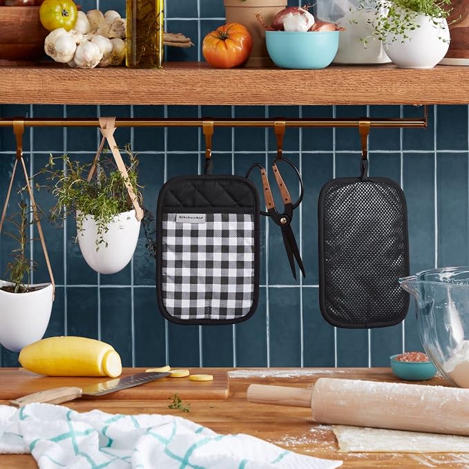 KITCHENAID Gingham Pot Holder 2-Pack Set, Matte Black - Image 2