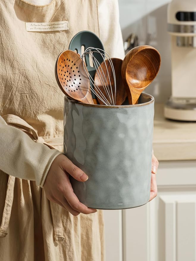 famiware Ocean Utensil Holder, 7.2"+5.8" Ceramic Kitchen Utensil Holder - Image 4
