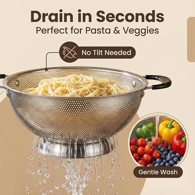 304 Stainless Steel Colander, 3 Quart Micro-Perforated Strainer - Image 5