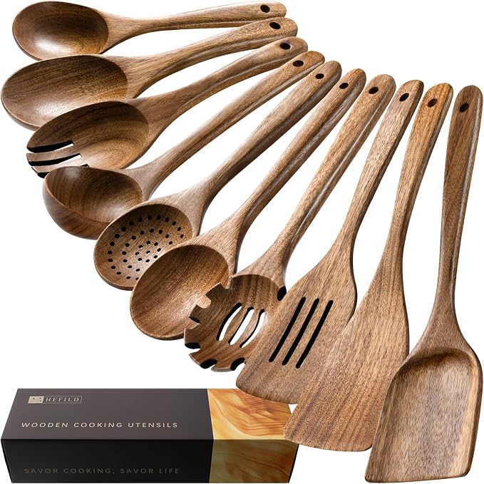 Wooden Spoons for Cooking, Nonstick Cooking Utensil Set by HEFILD