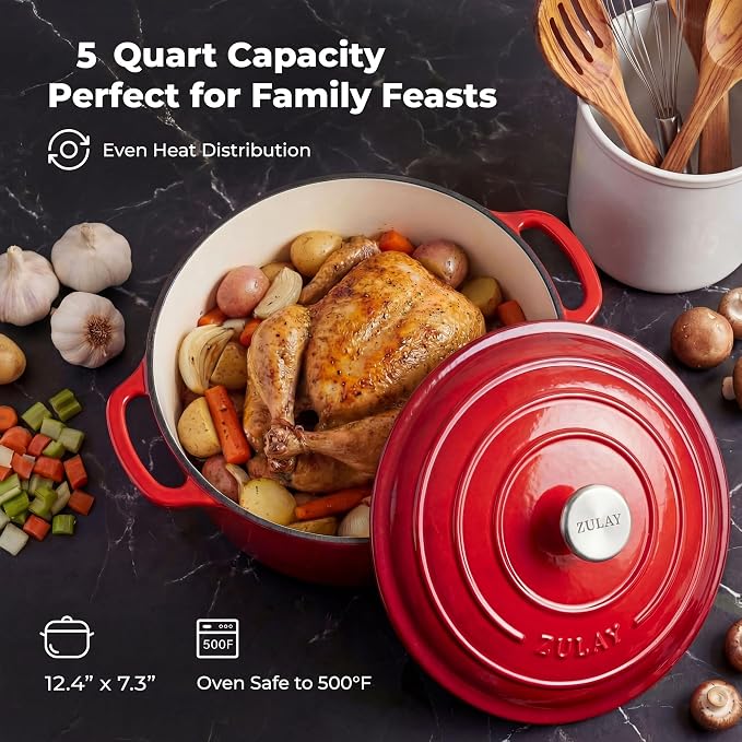 Zulay Kitchen 5 Quart Enameled Cast Iron Dutch Oven Pot - Image 6