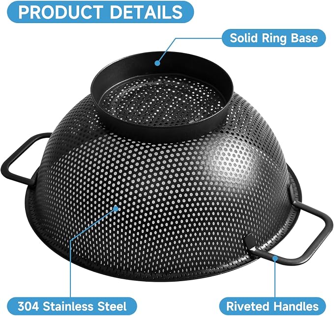 Black Colander for Kitchen, Stainless Steel Pasta Strainer - Image 5