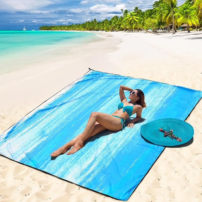 WIWIGO Beach Blanket Waterproof Sandproof Beach Mat 79" X 83"/10'x9'for 2-8 - Image 6