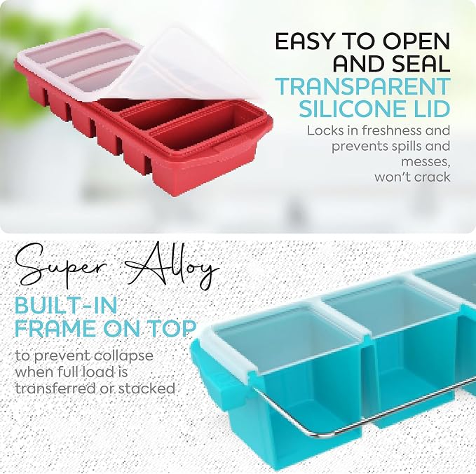 Silicone Freezer Tray With Lid-Soup Freezer Container molds-Large Ice Cube Tray - Image 3