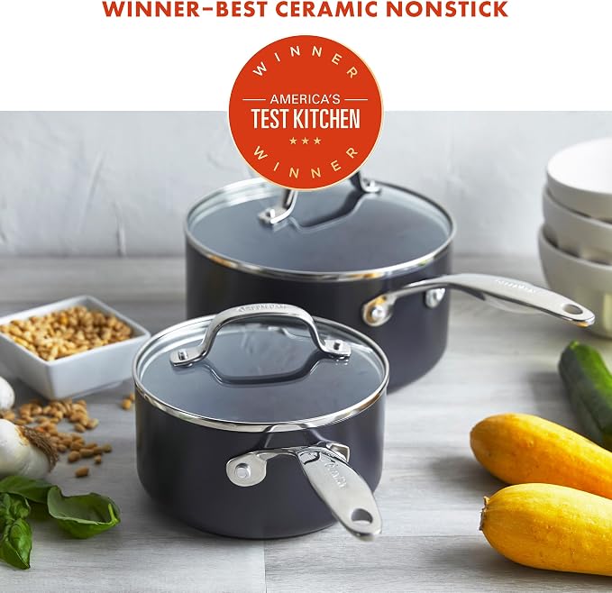 GreenPan Valencia Pro Ceramic Nonstick 1.66QT & 3.3QT Saucepan Pots - Image 2