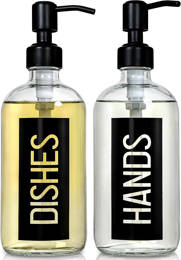 JASAI 2Pack 18OZ Glass Soap Dispenser, Kitchen Dispenser by JASAIHOME