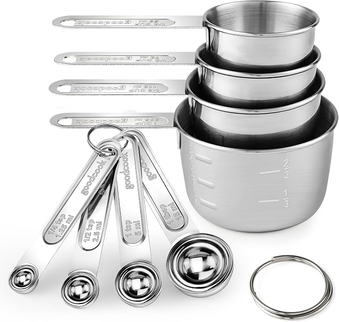 Measuring Cups and Spoons Set, Stainless Steel Measuring，4 Spoons, 4 Cups by JIEJIE