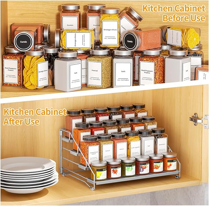 BOIVSHI 4 Tier Spice Rack for Cabinet, Spice Rack Organizer, Depth Adjustable - Image 3