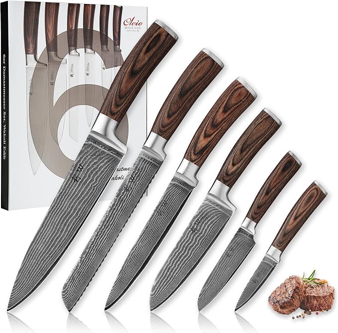 Wakoli EDIB 6-Piece Damascus Knife Set – Professional Chef Knives Set by Wakoli