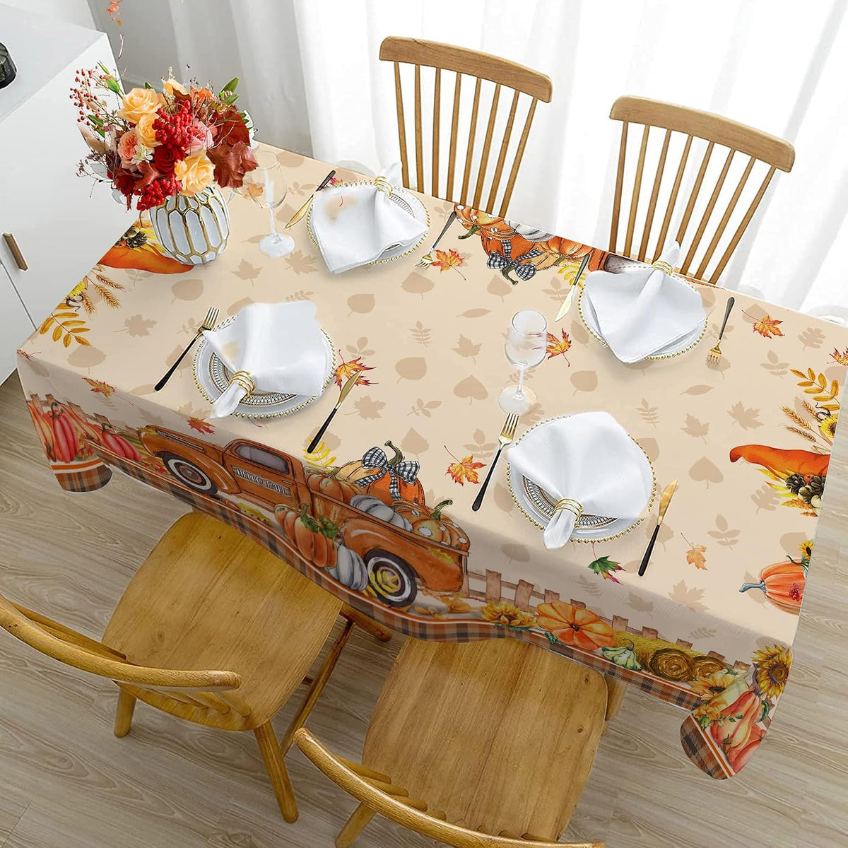 Fall Tablecloth Rectangle 50 x 70 Inches, Thanksgiving Table Cloth