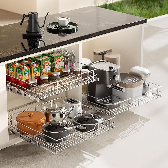 2 Tier Pull Out Cabinet Organizer 11" W X 17" D, Slide Out Drawers - Image 9