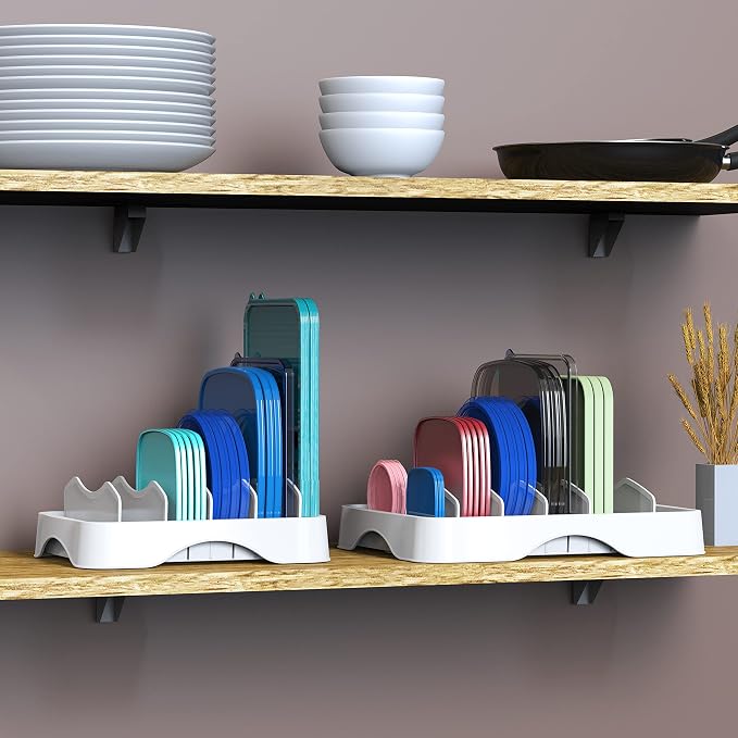 Simple Houseware Food Container Lid Organizer, Adjustable Dividers Lids Storage - Image 8