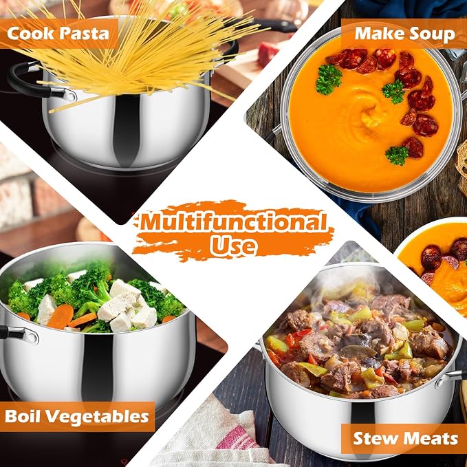 P&P CHEF Stainless Steel Stock Pot, 8 Qt Cooking Soup Pot - Image 5