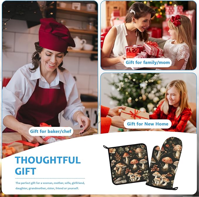Watercolor Forest Mushroom Oven Mitts and Pot Holders Sets Heat Resistant 4Pcs - Image 7