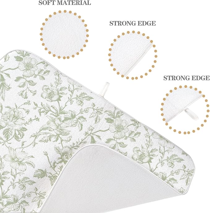 Sage Green Floral Dish Drying Mat 18 x 24 Inch Vintage Light Green Floral - Image 7