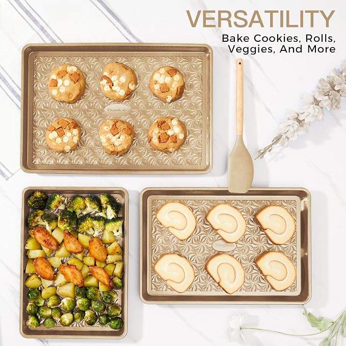 HONGBAKE Nonstick Baking Sheet Pan Set of 3, Cookie Sheets - Image 4