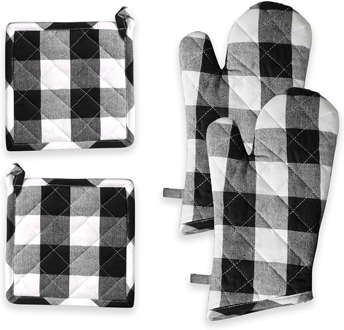 Oven Mitt & Pot Holder Buffalo Plaid Check 100% Cotton Heat Resistant Oven by SoftopiaCotton
