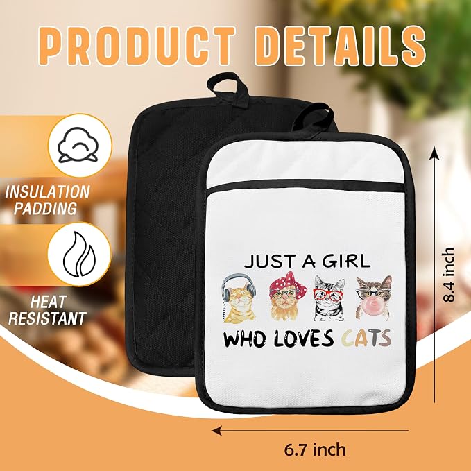 Cat Pot Holders with Pockets, Just a Girl Who Loves Cats Oven Pot Holders Heat - Image 2