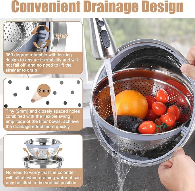 TeamFar Mixing Bowls with Colander Set, Stainless Steel Strainer and Nesting - Image 3