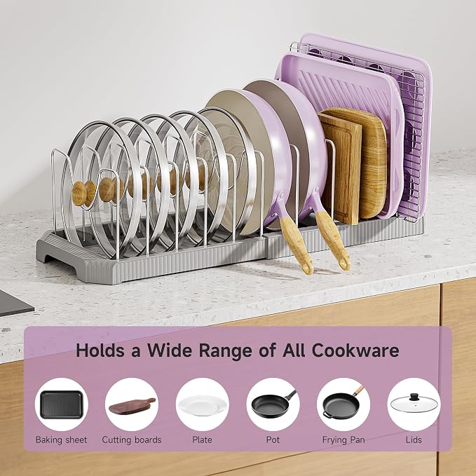 MUDEELA Pot Lid Organizer Rack for Cabinet, Expandable Pots and Pans Organizer - Image 3