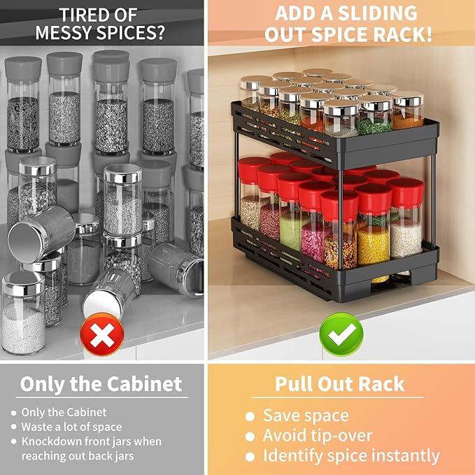 Pull Out Spice Rack Organizer for Cabinet, 2 Pack Widen Slide Out Spice Racks - Image 6