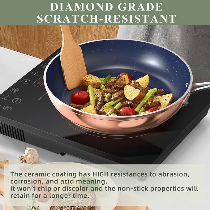 Nuwave 9pc Cookware Set Healthy Duralon Blue Ceramic Nonstick Coated, Diamond - Image 4