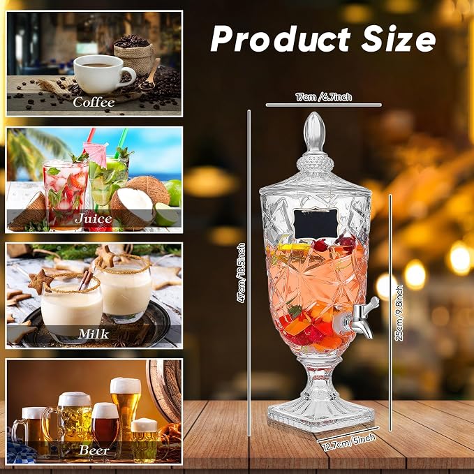 Zhehao 2 Pcs Drink Dispensers for Parties 0.8 Gallon Glass Beverage Dispenser - Image 2