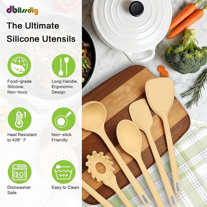 Silicone Kitchen Cooking Utensils Set of 6, Non-Stick Food Grade Silicone - Image 2
