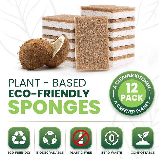 Metflavor 12 Pack Natural Kitchen Sponges, Biodegradable Non-Scratch Cellulose - Image 2