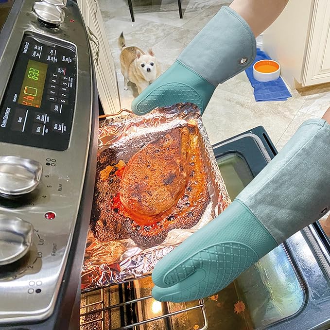 Professional Microwave Silicone Oven Mitts one Pair, Kitchen Mitten Set - Image 7