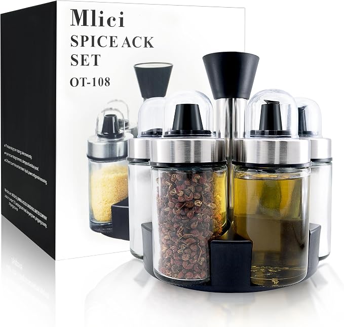 Mlici Oil and Vinegar Dispenser Set of 6 Bottles, Stainless Steel Salt Pepper - Image 9