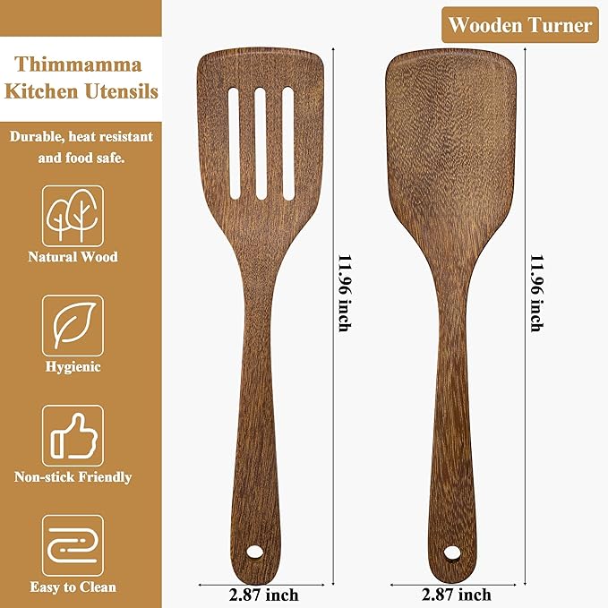 4 Pack Wooden Spatula for Cooking, Non-stick Turner Acacia Wood Spatula for - Image 4
