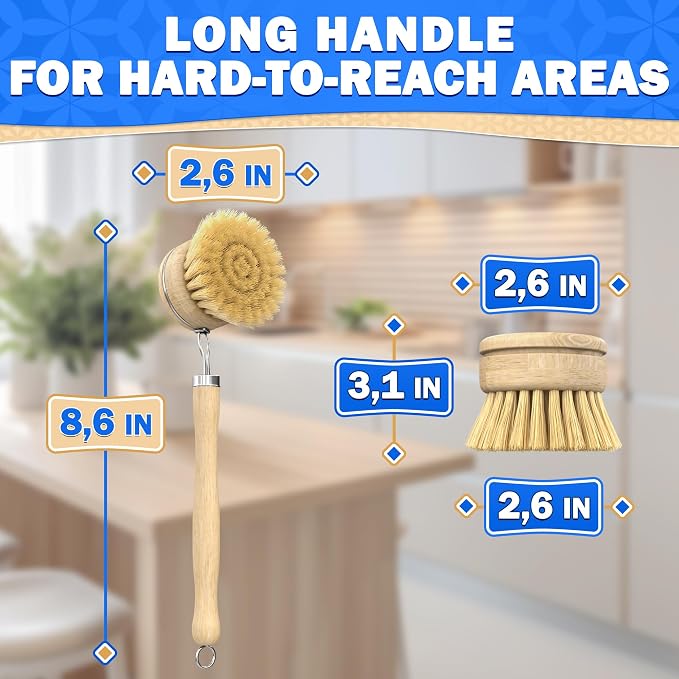 5 Pcs Bamboo Dish Brush Set – Bamboo Dish Scrubber - Image 4